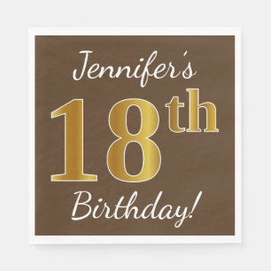 Serviettes En Papier Brun, anniversaire d'or de Faux 18ème + Nom fait
