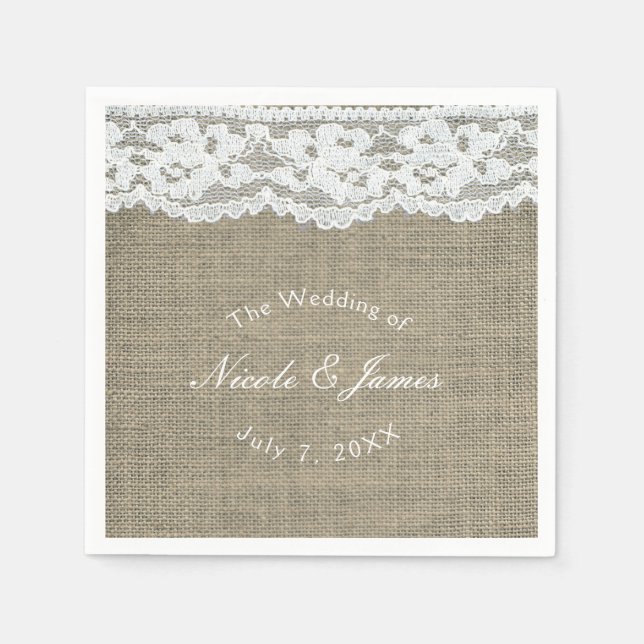 Serviettes En Papier Burlap & Dentelle Simple Rustique Élégant Mariage  (Devant)
