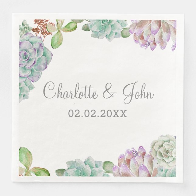 Serviettes En Papier Cactus du désert Succulents Mariages serviettes (Devant)