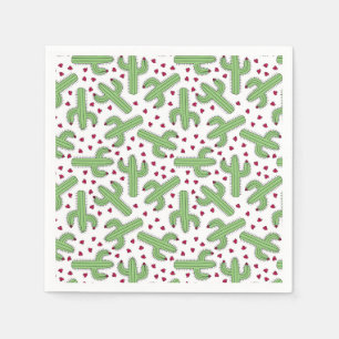 Serviettes En Papier Cactus illustré et motif de fleurs rose