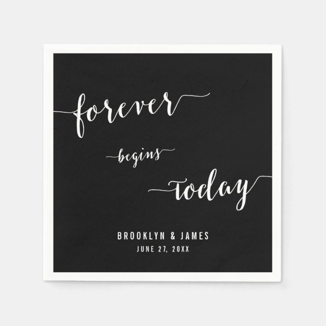 Serviettes En Papier Calligraphie Noir pour toujours Mariage Napkins (Devant)