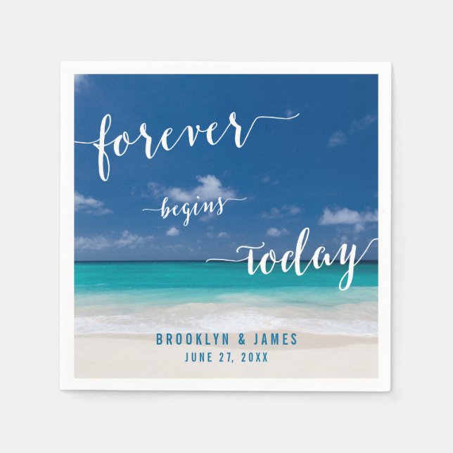 Serviettes En Papier Calligraphie Plage Mariage serviettes (Devant)