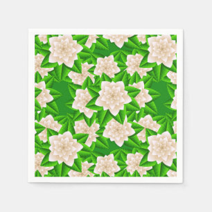 Serviettes En Papier Camélias blancs et feuille vert