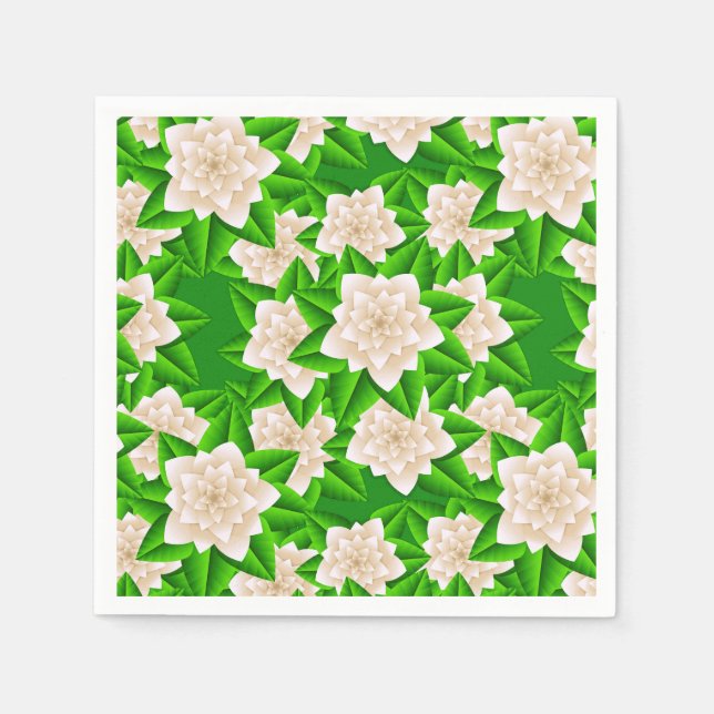 Serviettes En Papier Camellias blancs et Feuilles verts (Devant)
