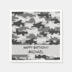 Serviettes En Papier Camouflage gris Joyeux Anniversaire Nom Personnali