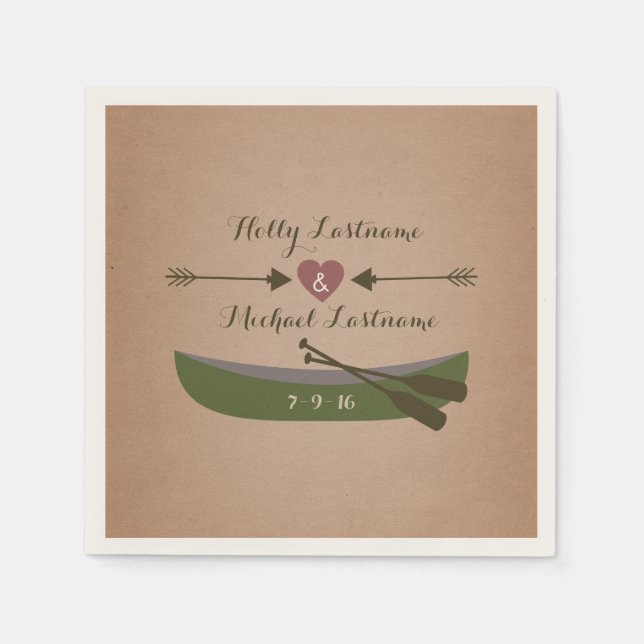 Serviettes En Papier Canot + Coeur avec flèches Mariage rustique (Devant)