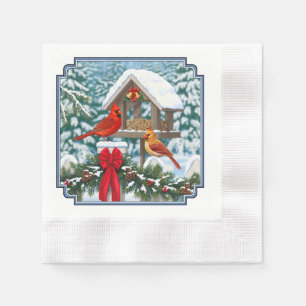 Serviettes En Papier Cardinaux et mangeoire de Noël