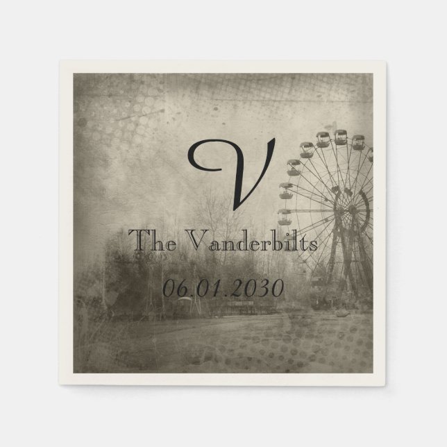 Serviettes En Papier Carnaval Steampunk Top Chapeau Monogram Mariage Na (Devant)