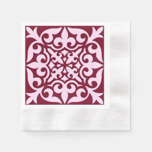 Serviettes En Papier Carreau marocain - bordeaux et rose