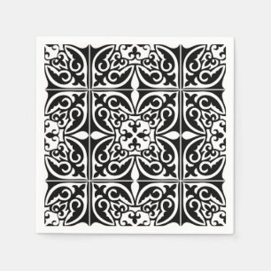 Serviettes En Papier Carreau marocain - noir sur fond blanc
