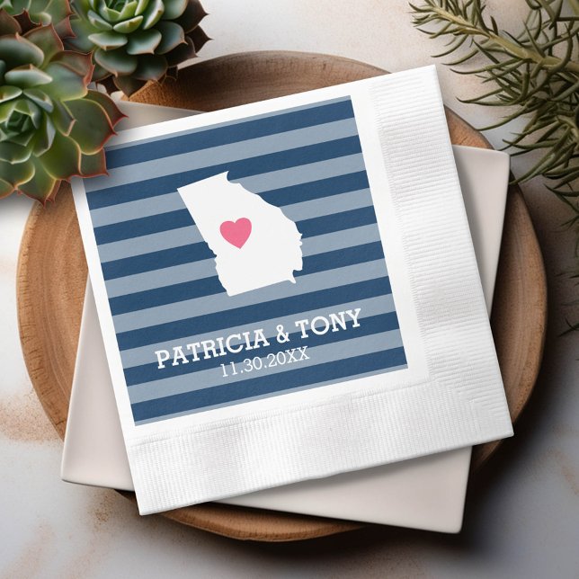 Serviettes En Papier Carte de Géorgie Maison avec cœur personnalisé (Custom Napkin)