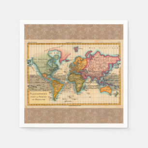 Serviettes En Papier Carte du monde 1700s Antique Continents