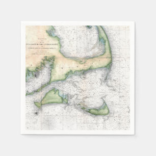 Serviettes En Papier Carte Vintage Cape Cod, vignoble de Nantucket Mart