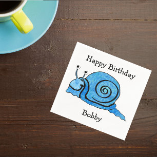 Serviettes En Papier Cartoon bleu amusant Anniversaire Souriant Escargo