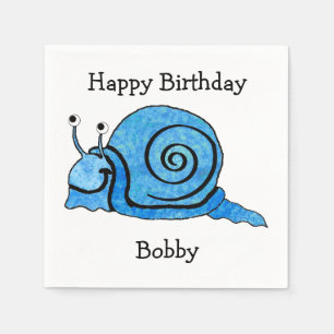 Serviettes En Papier Cartoon bleu amusant Anniversaire Souriant Escargo