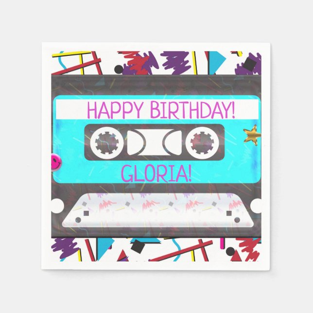 Serviettes En Papier Cassette Tape Retro 80's 90's Theme Anniversaire (Devant)
