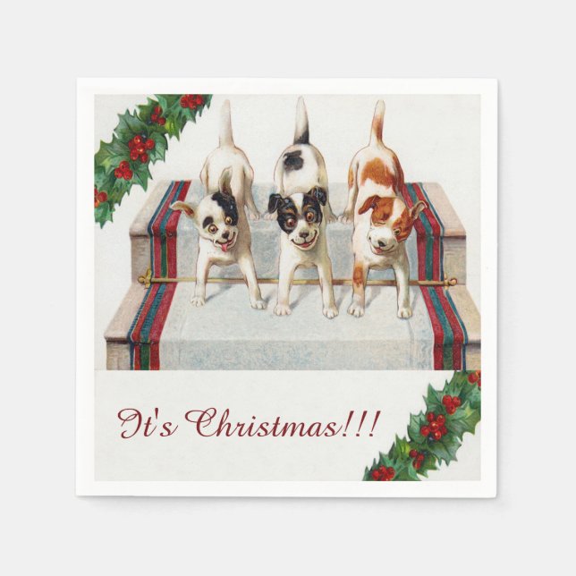 Serviettes En Papier "C'est Noël" du mignon chien (Devant)