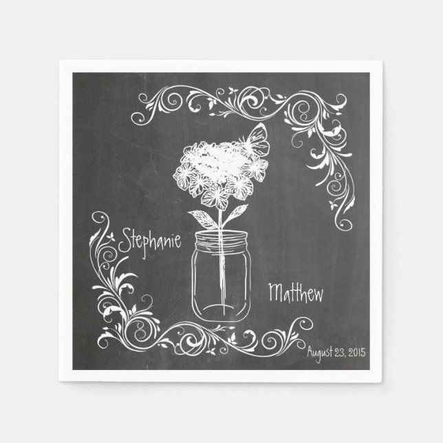 SERVIETTES EN PAPIER CHALKBOARD MASON JAR GARDEN MARIAGE NAPKINS (Devant)