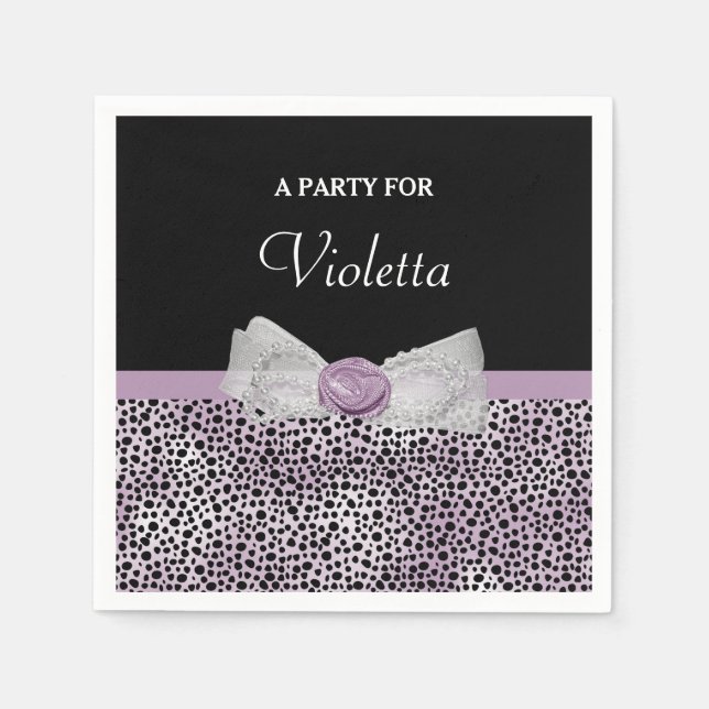 Serviettes En Papier Cheetah violet féminin Imprimer Nom de la fête de  (Devant)