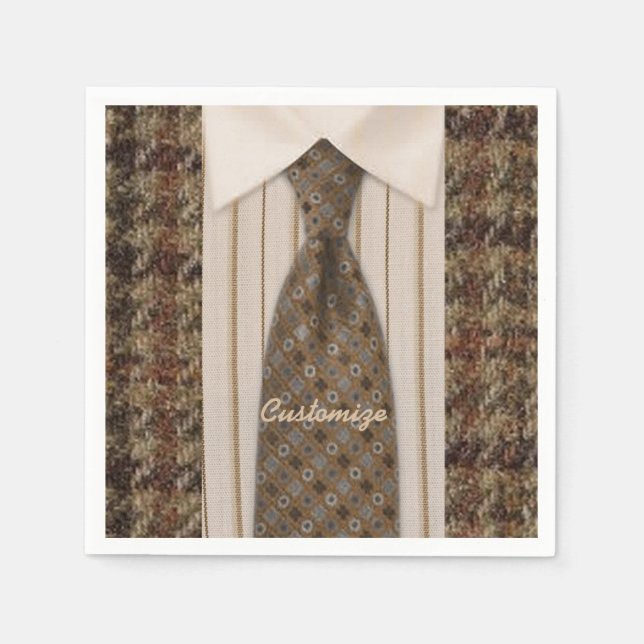 Serviettes En Papier Chemise Twitter Brown et Cravate Mens Suit Napkins (Devant)
