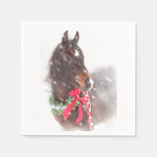 Serviettes En Papier Cheval de Noël en neige (Devant)