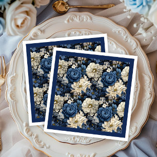 Serviettes en papier chic à motif floral bleu mari