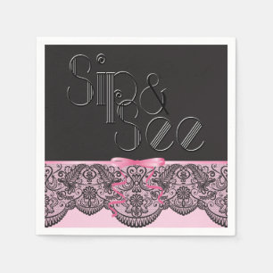 Serviettes En Papier Chic Black Lace et Sip rose et voir des serviettes