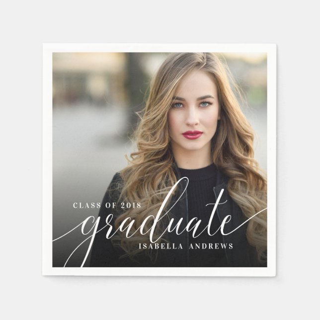 Serviettes En Papier Chic Girly Hand Lettré Script Photo Graduation (Devant)