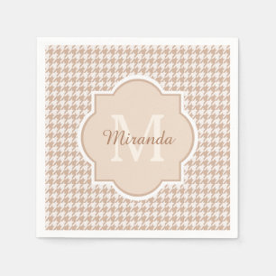 Serviettes En Papier Chic Monogramme Houndstooth Brown Avec Nom