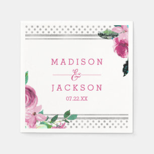Serviettes En Papier Chic rose floral et des points d'argent Mariage Mo