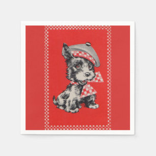 Serviettes En Papier Chien écossais des années 1950 en rouge