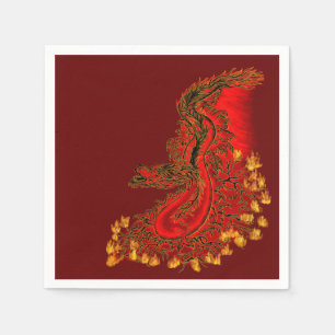 Serviettes En Papier Chine Dragon rouge et or design