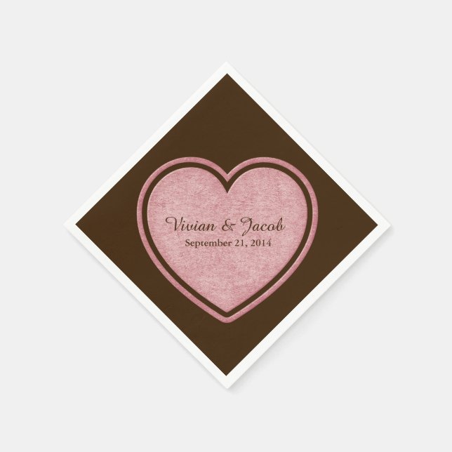 Serviettes En Papier Chocolat Brown et rose personnalisé mariage servie (Coin)