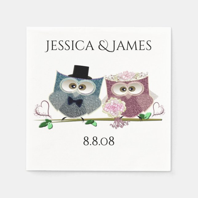 Serviettes En Papier Chouette mariage Personnaliser Papier Napkin (Devant)