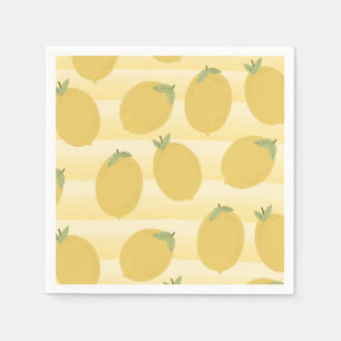 Serviettes En Papier Citrons Jaunes Fruits D'été Aquarelle Rayure Fête