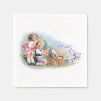 Serviettes En Papier Clapsaddle : Les enfants jouent avec Bunny