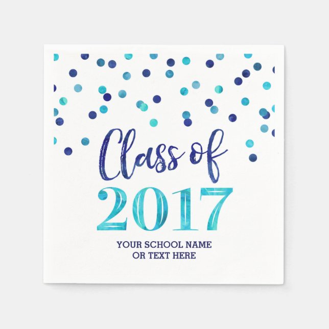 Serviettes En Papier Classe Confetti d'aquarelle bleue de 2017 Graduati (Devant)