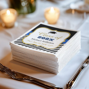Serviettes En Papier Classe de 2023 Graduation Gold Black White Stripes