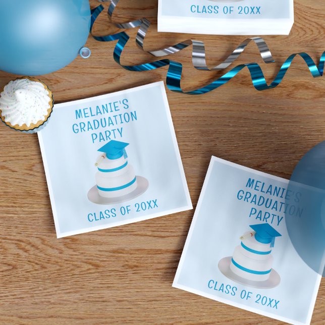 Serviettes En Papier Classe de Graduation Party Blue Napkins (Just add your Graduation Party Class Year to this napkins and throw your cap in the air!)