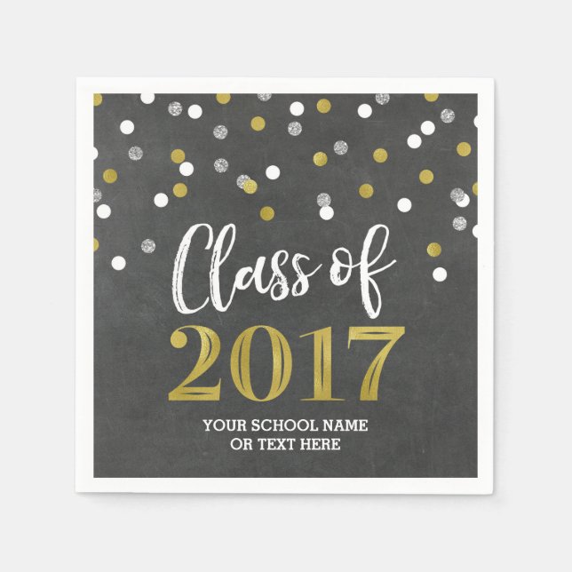 Serviettes En Papier Classe Gold Silver Confetti de 2017 Graduation (Devant)