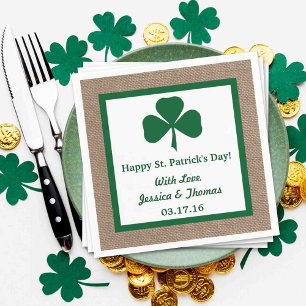 Serviettes En Papier Clover vert & Burlap St. Patrick's Day