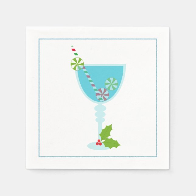 Serviettes En Papier Cocktail de Noël Napkin avec martini olive (Devant)