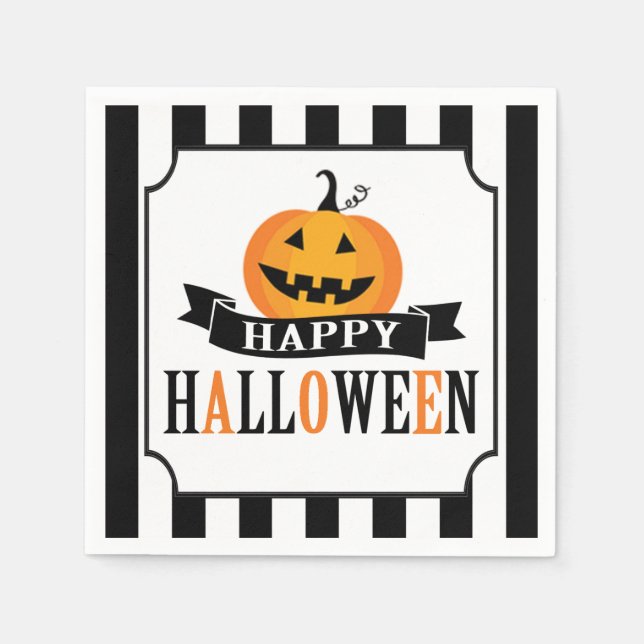 Serviettes En Papier Cocktail Halloween noir et blanc Napkin (Devant)