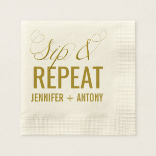 Serviettes En Papier Cocktail Mariage "Sip & Repeat" personnalisé