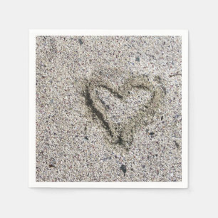 Serviettes En Papier Coeur romantique en photo de sable