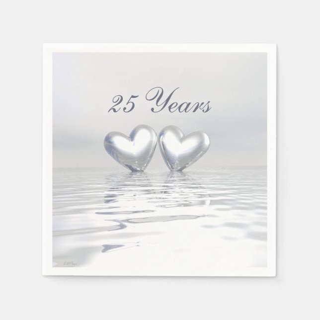 Serviettes En Papier Coeurs de l'anniversaire d'argent (Devant)