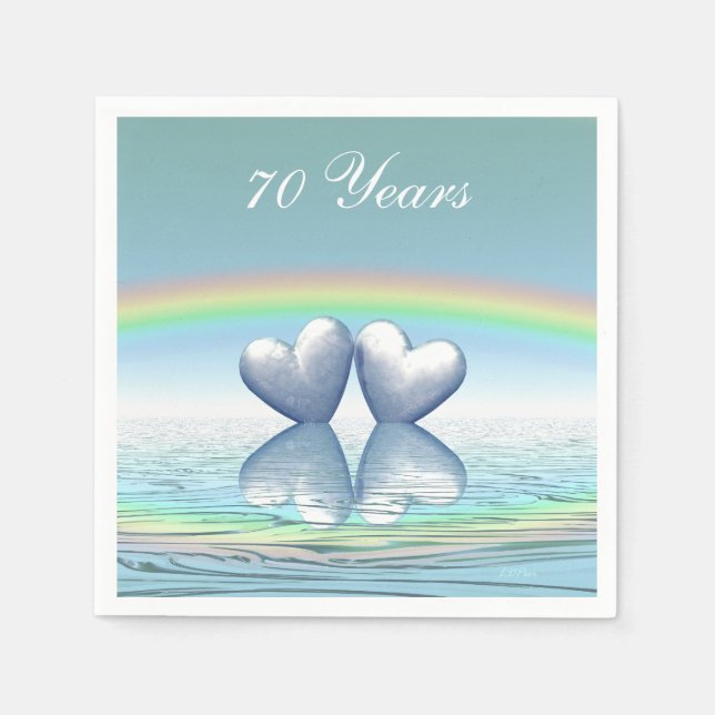 Serviettes En Papier Coeurs de platine du 70e anniversaire (Devant)