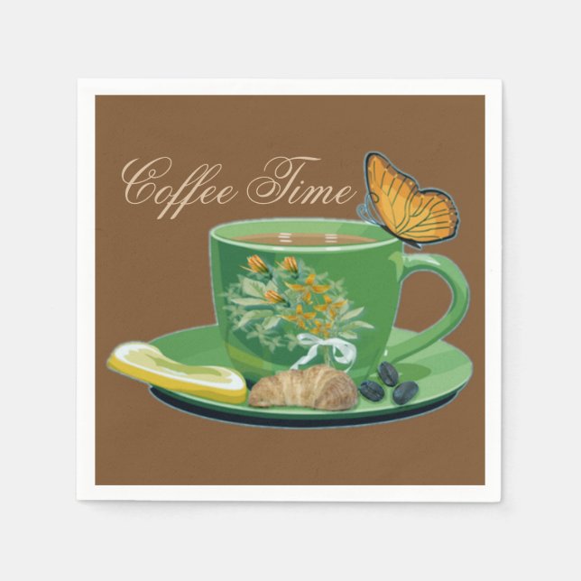 Serviettes En Papier Coffee Time Cup & Saucer Napkins (Devant)