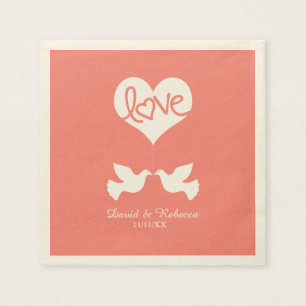 Serviettes En Papier Colombes d'amour - rose de corail