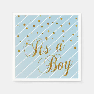 Serviettes En Papier Confettis doux de bleus layette et d'or